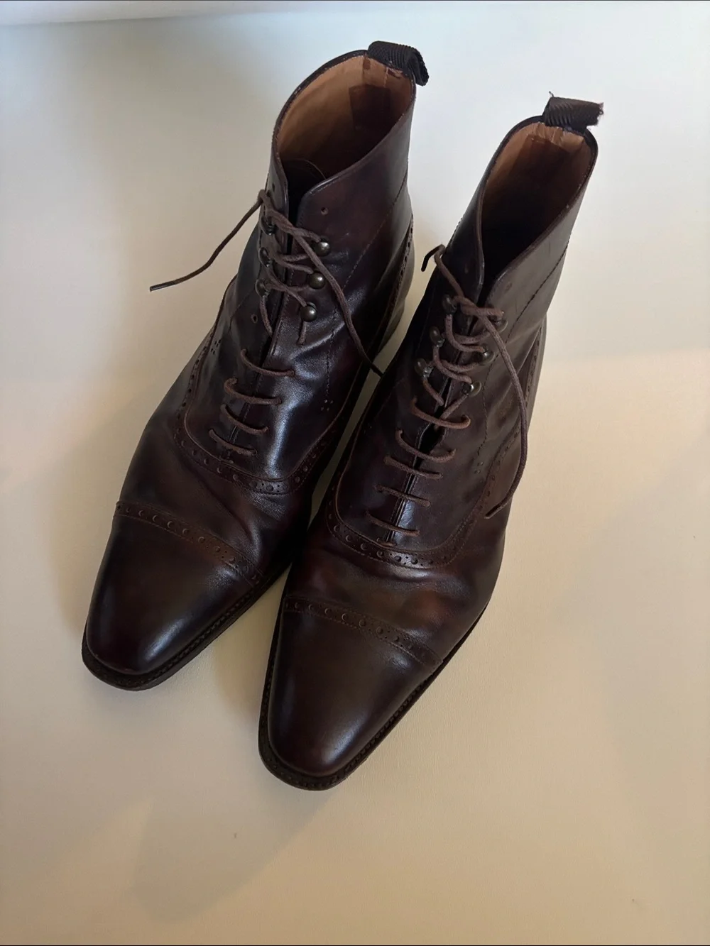 COBBLER UNION Balmoral Brogue Boots in Museum Brown Size 10.5
